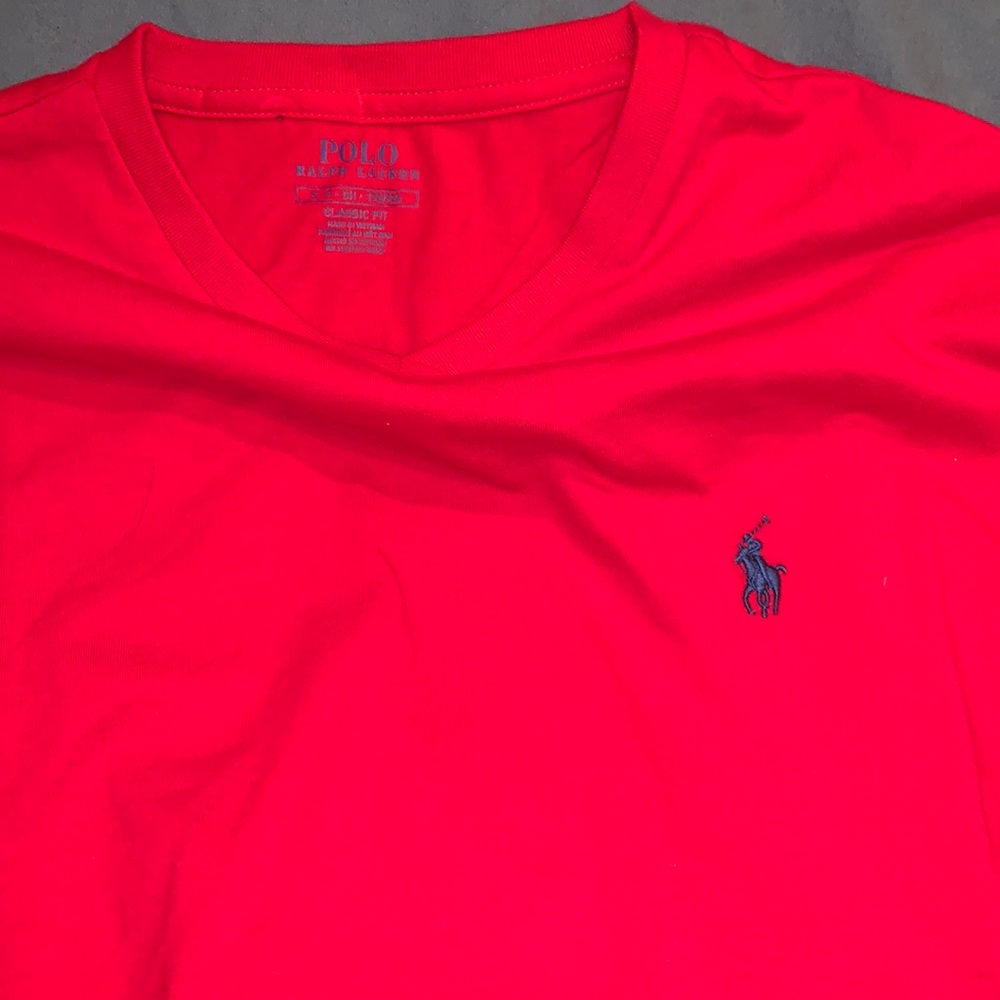 Small red POLO Ralph Lauren V neck t shirt